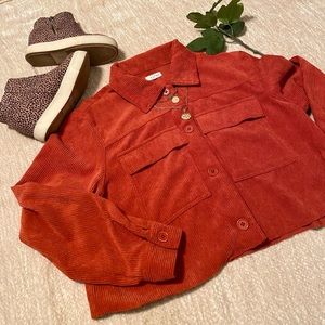 Orange Cropped Corduroy Shirt